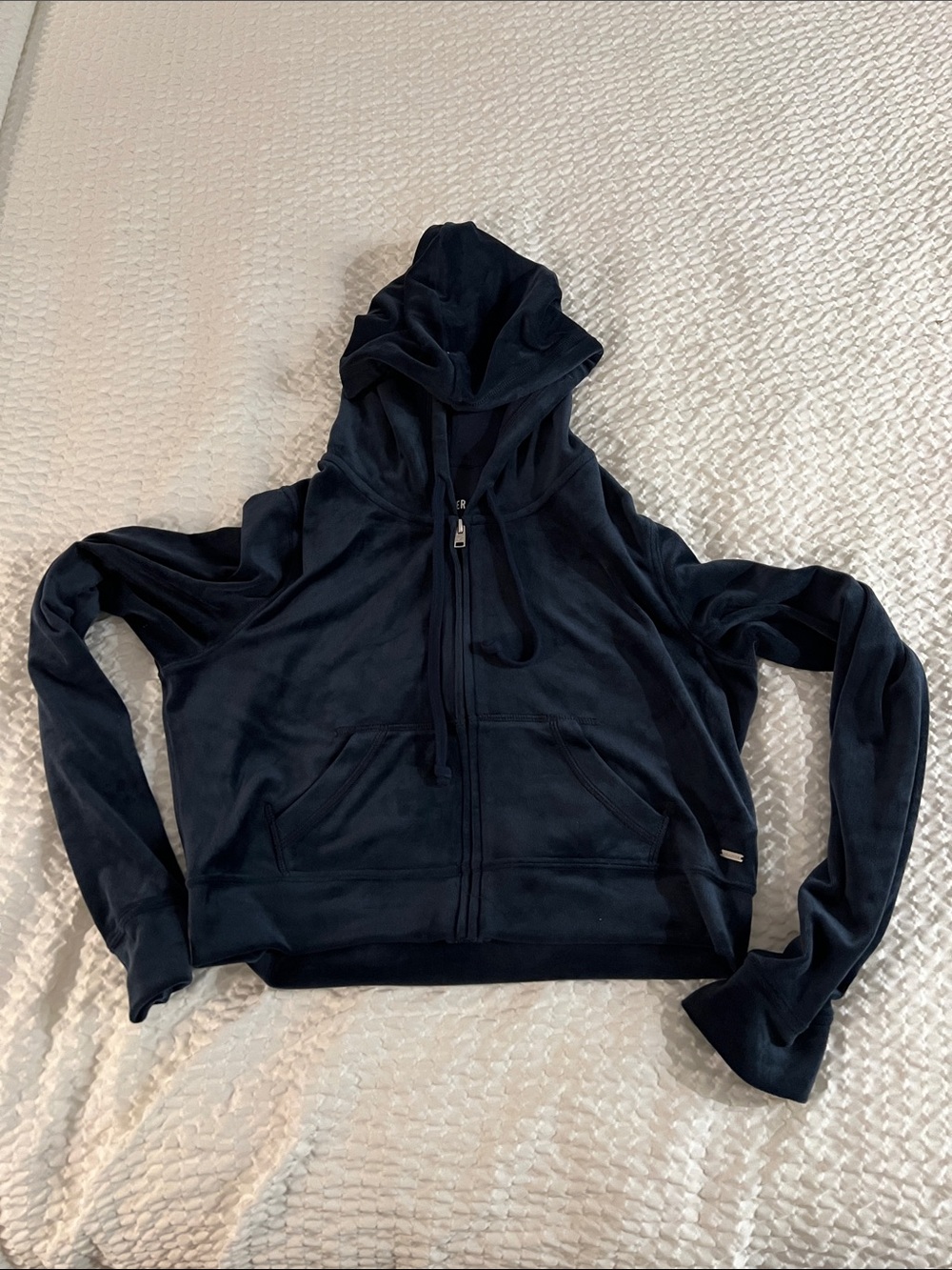 Hollister Dark Blue Velour Crop Zip Hoodie